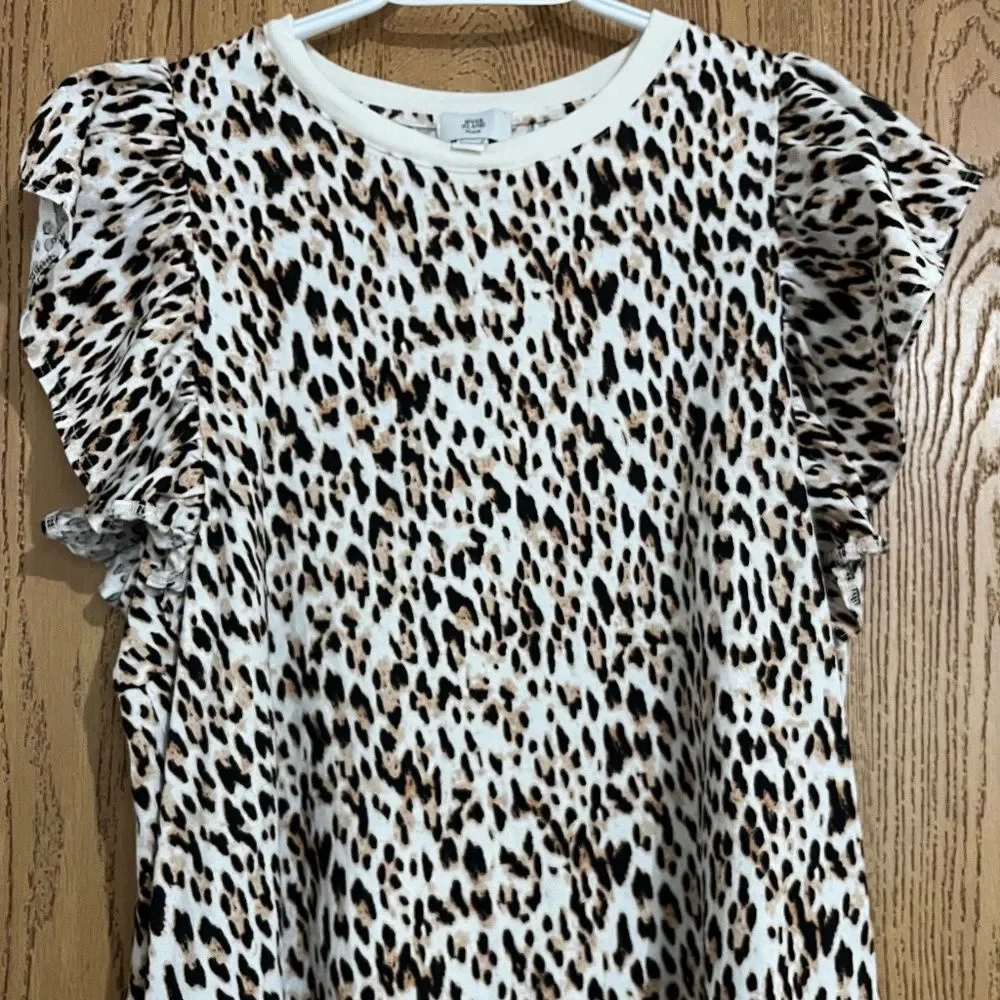 River Island Women’s Multicolor Leopard Print Flutter Sleeves Top Size-14 - Picture 4 of 6